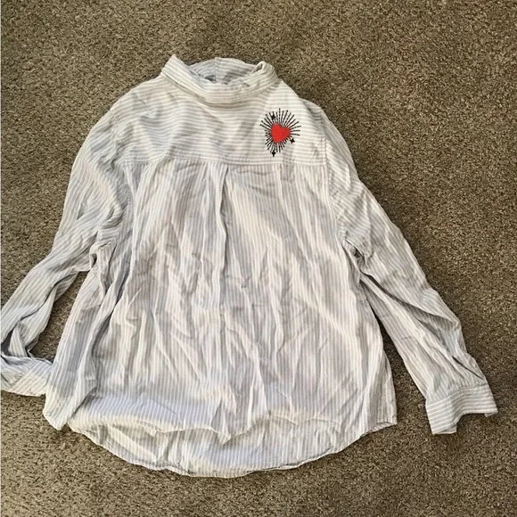 Torrid Blue Striped Embroidered Button Down Shirt - Picture 8 of 9